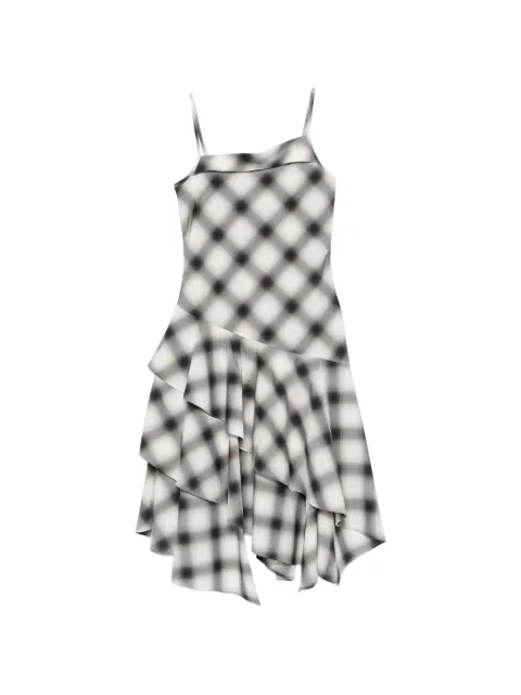 Feng Chen Wang vestido midi con motivo de cuadros y detalle de volantes