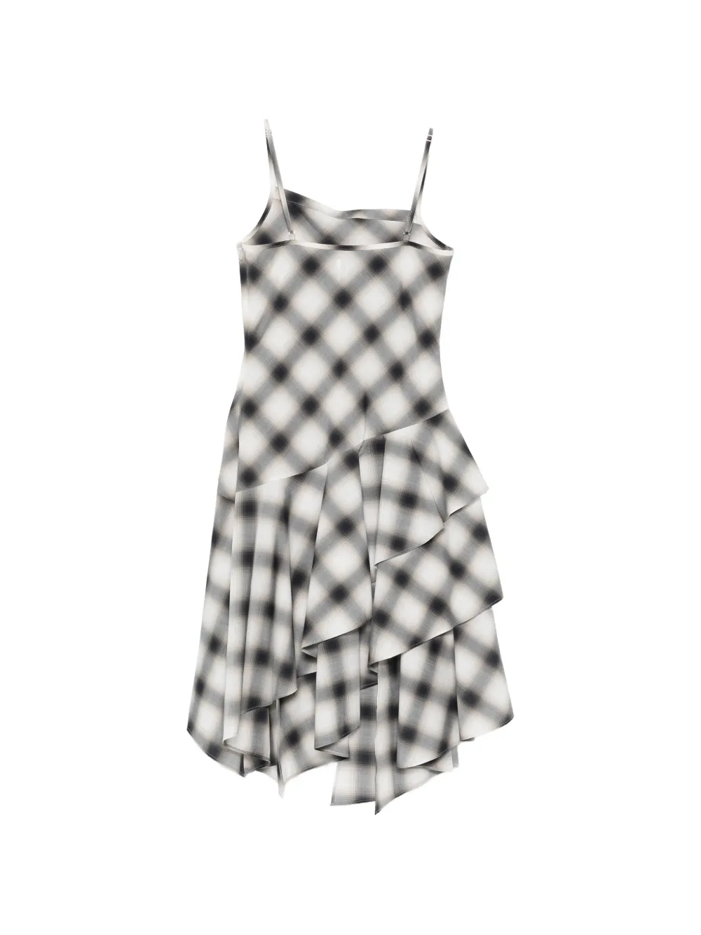 Feng Chen Wang Ruffled-detail Check-pattern Midi Dress - Black 