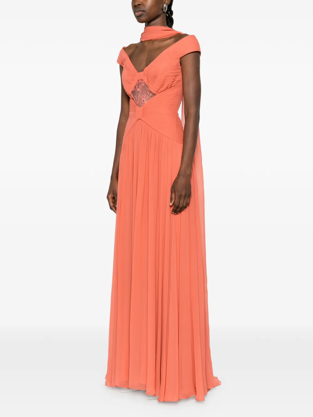 Elie Saab Tweedelige maxi-jurk met borduurwerk Oranje