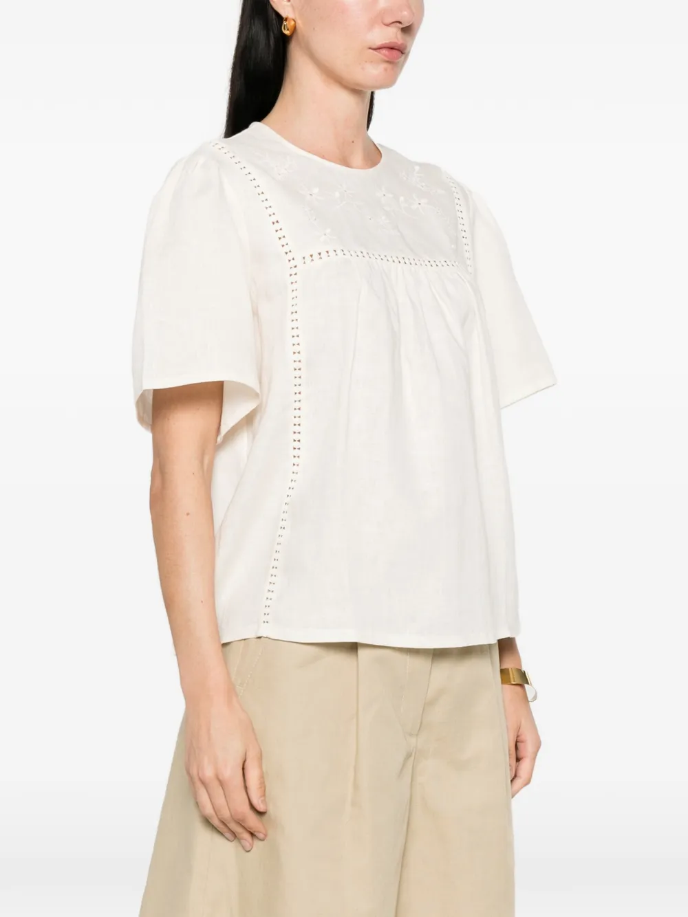  Weekend Max Mara Floral-embroidered Panelled Top - Neutrals 