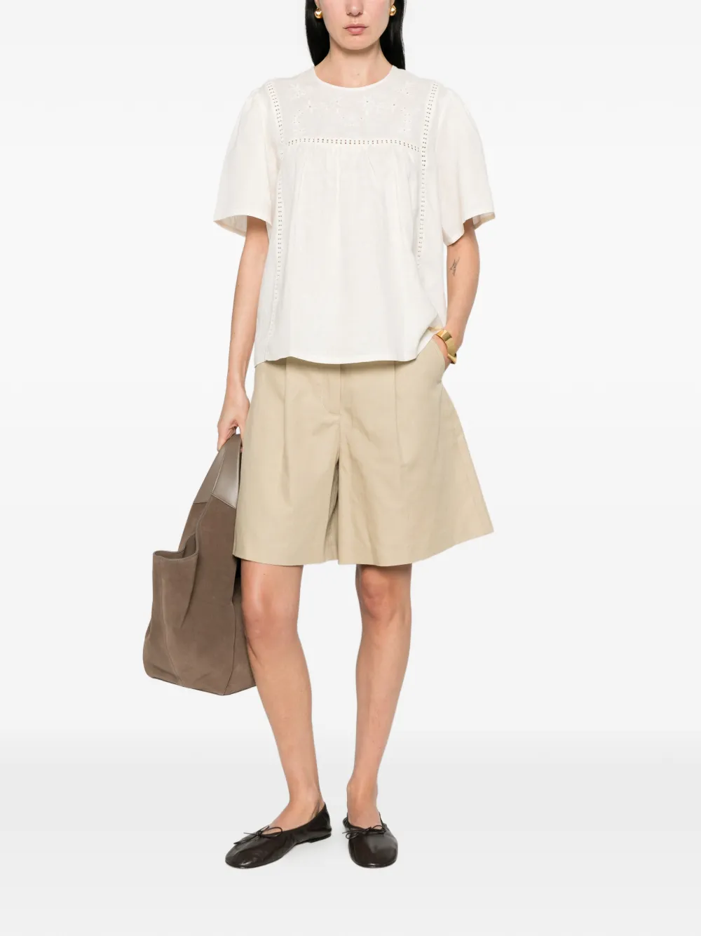  Weekend Max Mara Floral-embroidered Panelled Top - Neutrals 