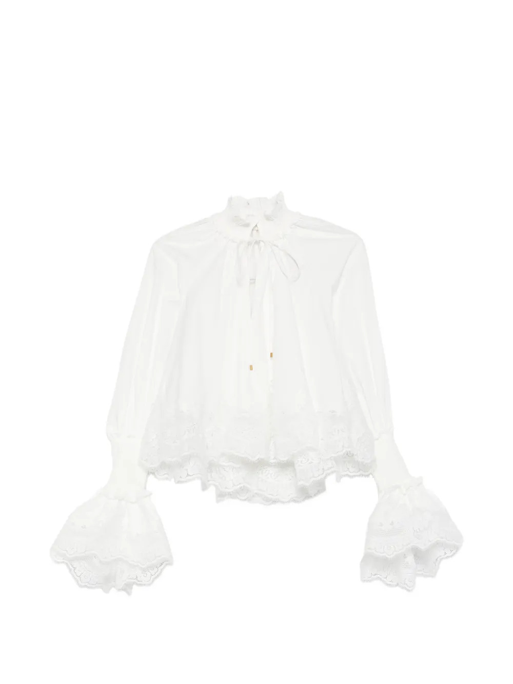 ZIMMERMANN Alchemy lace-trim gathered shirt - Bianco