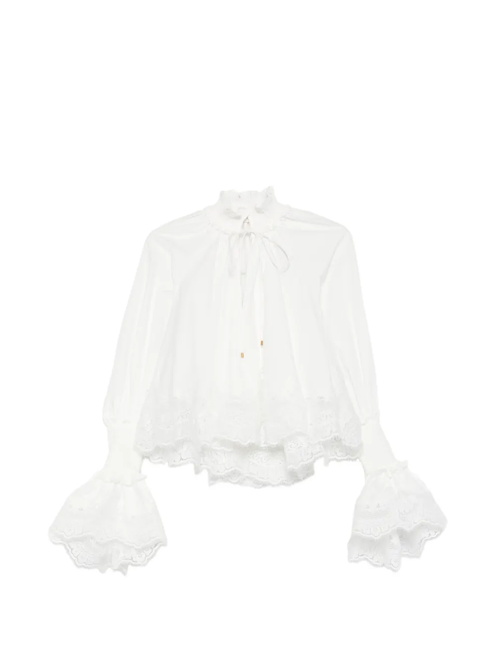 ZIMMERMANN Alchemy lace-trim gathered shirt - Bianco