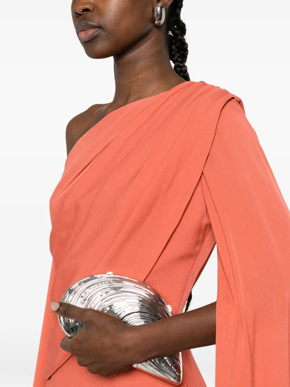 Elie Saab Double Georgette gedrapeerde asymmetrische maxi-jurk Oranje