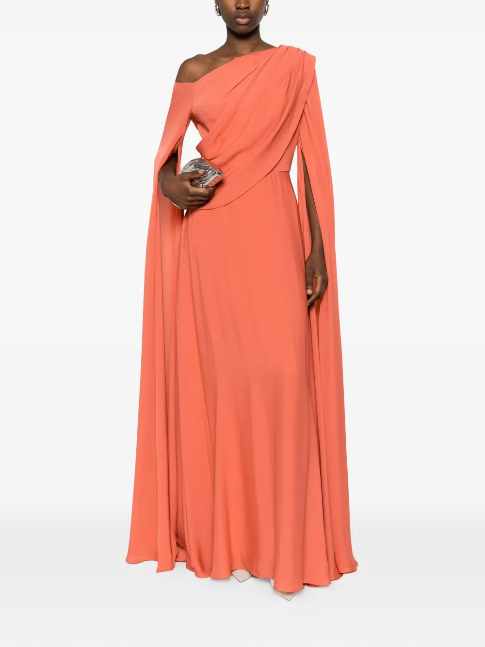Elie Saab Double Georgette gedrapeerde asymmetrische maxi-jurk Oranje
