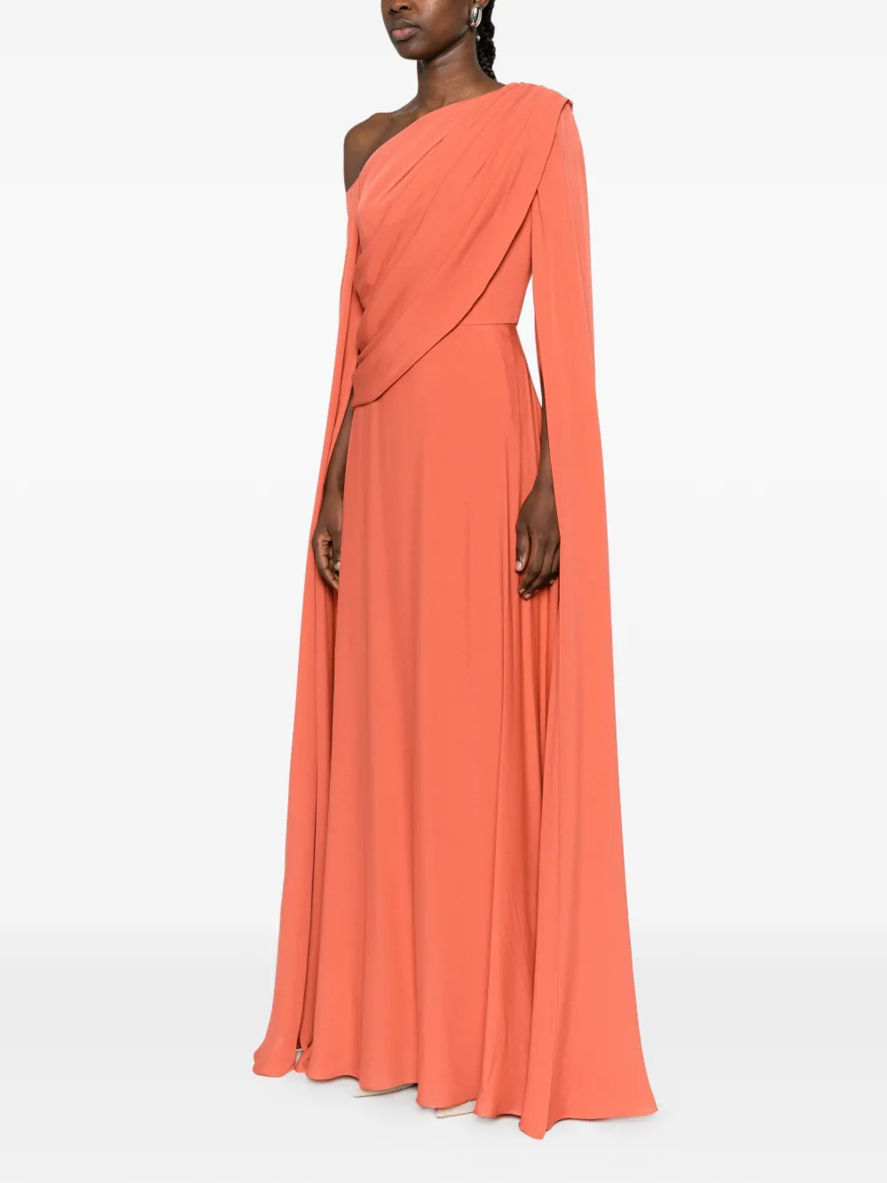 Elie Saab Double Georgette gedrapeerde asymmetrische maxi-jurk Oranje