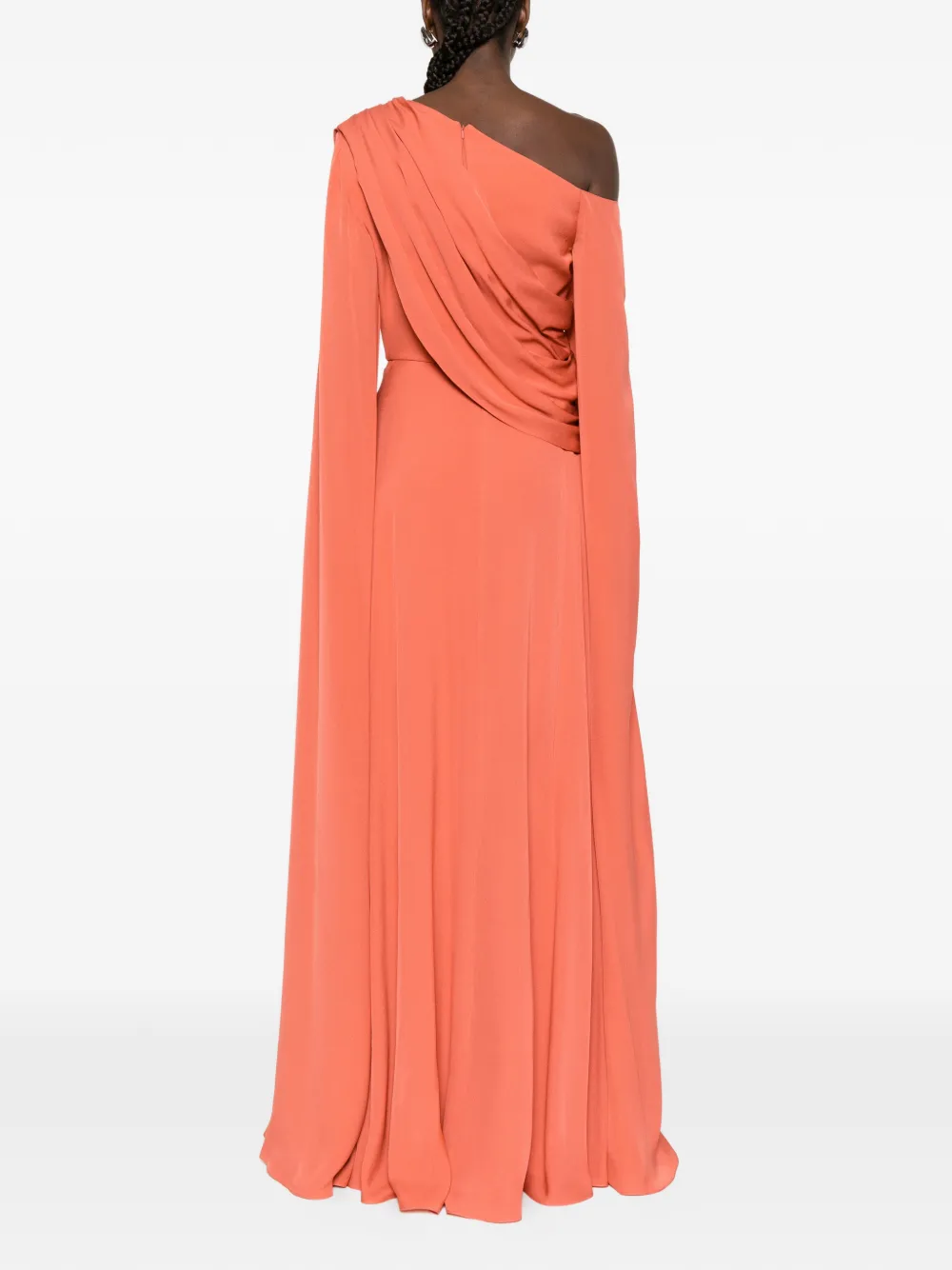 Elie Saab Double Georgette gedrapeerde asymmetrische maxi-jurk Oranje