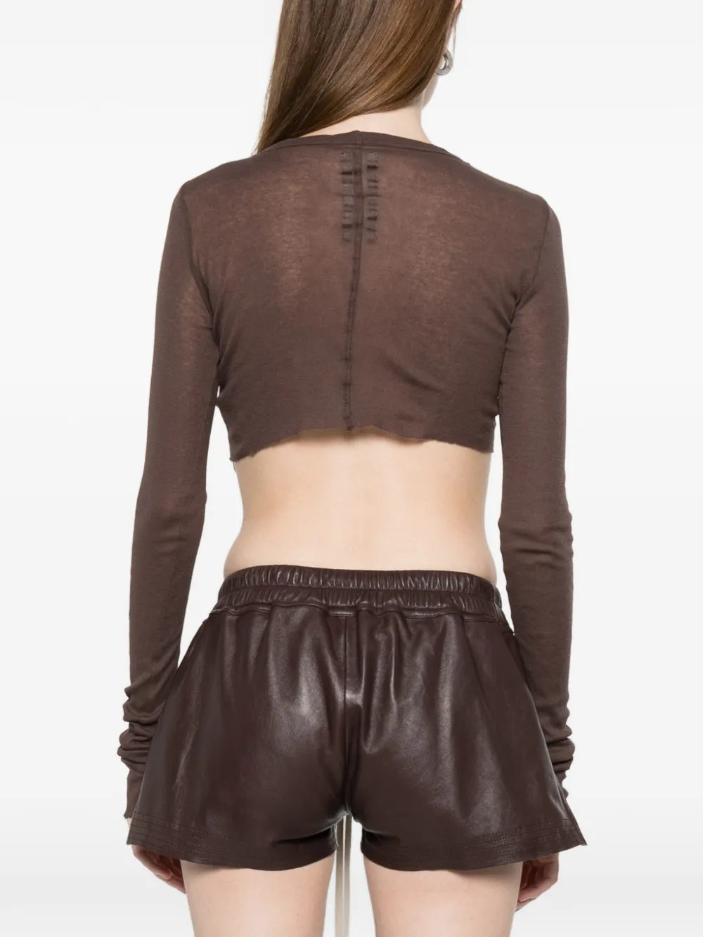 Rick Owens アシメスリーブモヘアニット ブラウン　フリーサイズ Rick Owens ロングスリーブ クロップド トップ | ブラウン | FARFETCH JP