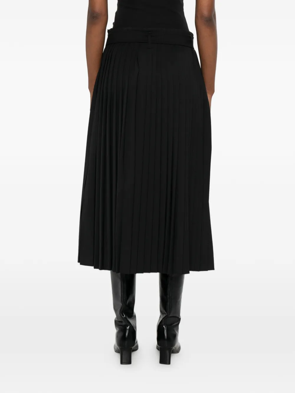 Sportmax Belted Pleated Midi Skirt in Black, view 4