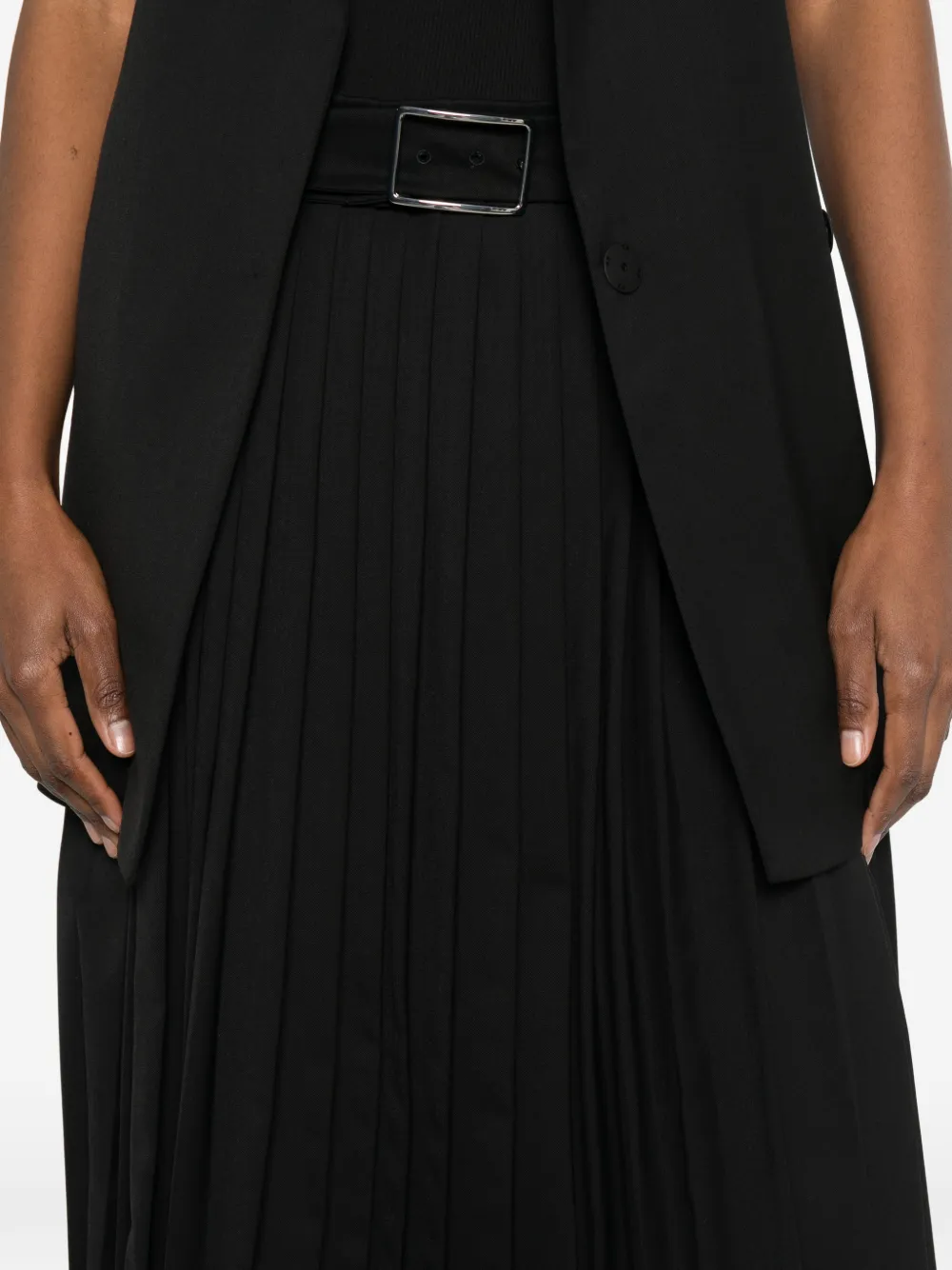 Sportmax Belted Pleated Midi Skirt in Black, view 5