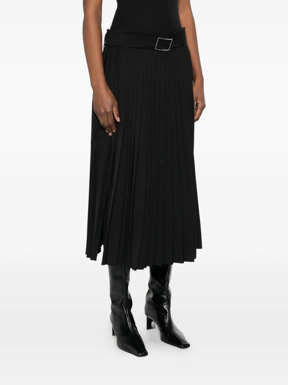  Sportmax Belted Pleated Midi Skirt - Black 