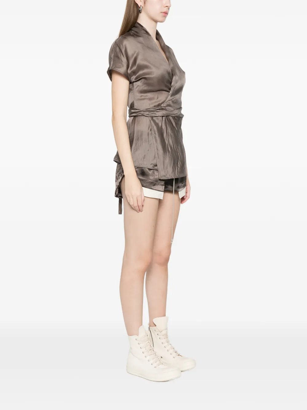  Rick Owens Tie-detail Short-sleeve Blouse - Brown 
