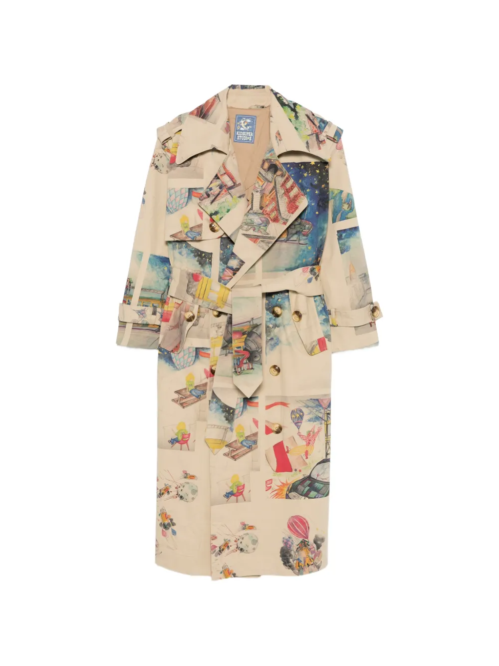 KidSuper Book Paintings double-breasted trench coat - Toni neutri