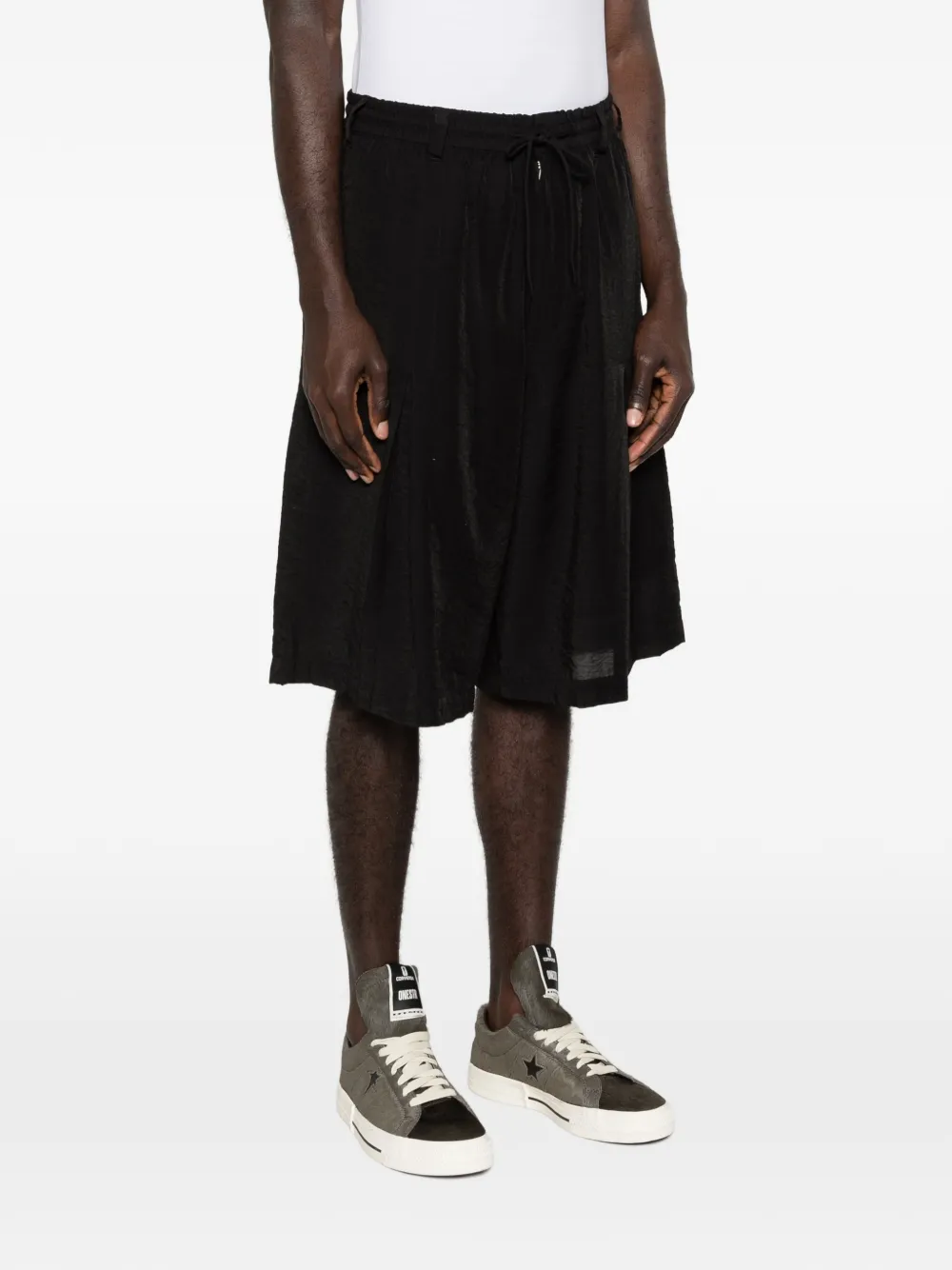  Y-3 Drawstring Pleated Shorts - Black 