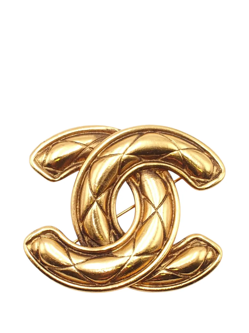 CHANEL Pre-Owned 1970-1980 Gold Plated CC Quilted Brooch costume brooch - Oro