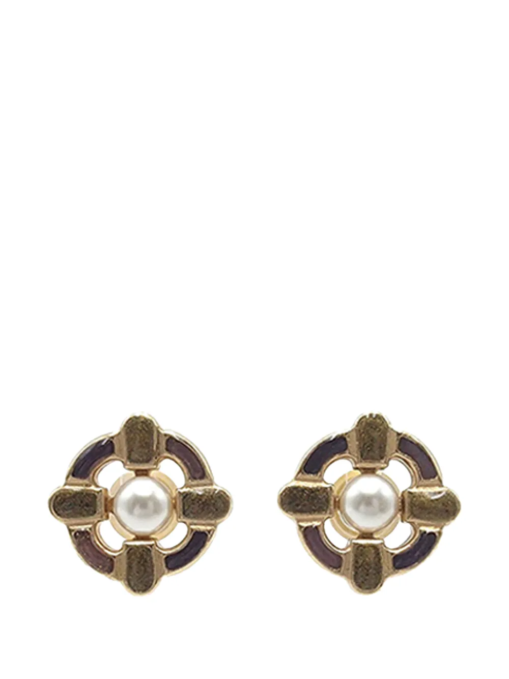 CHANEL Pre-Owned Orecchini in metallo placcato oro e smalto con Croce di Malta e perle sintetiche 2007