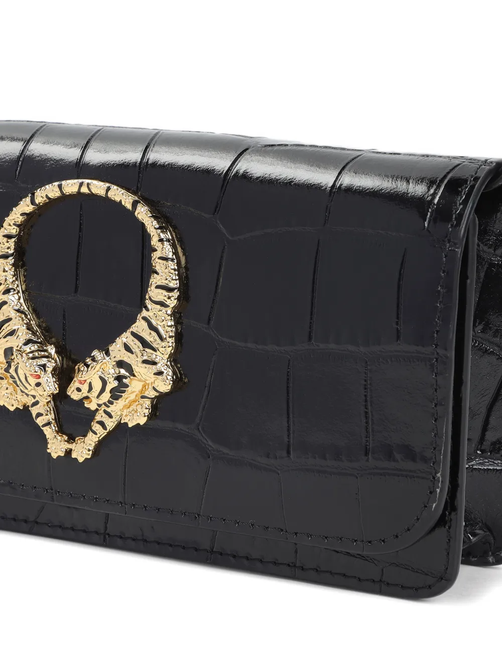 Roberto Cavalli Roar leren schoudertas met tijgerdetail Zwart