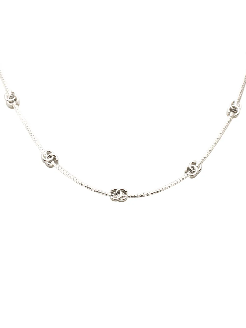 CHANEL Pre-Owned 2025 CC Silver Plated Station Necklace costume necklace - Argento