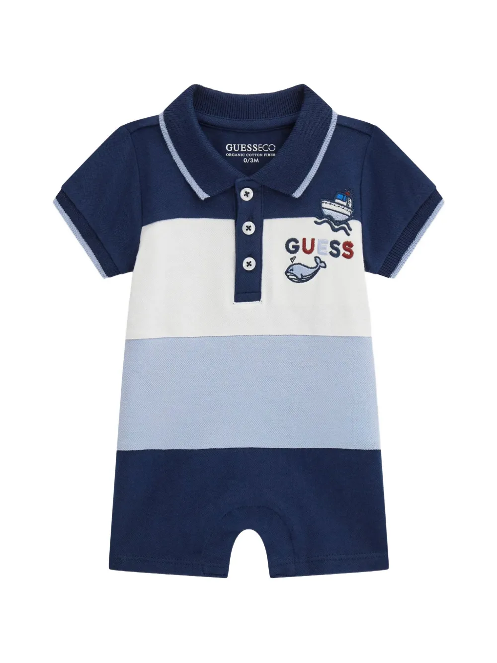 guess kids logo-embroidered striped romper - Blu