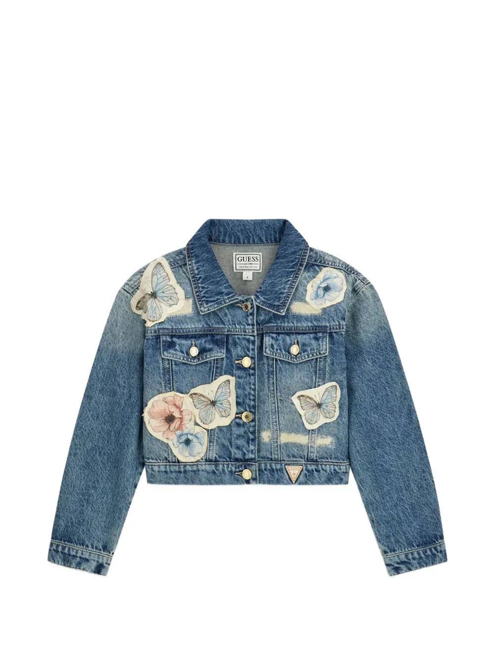 guess kids butterfly-appliqué denim jacket - Blu