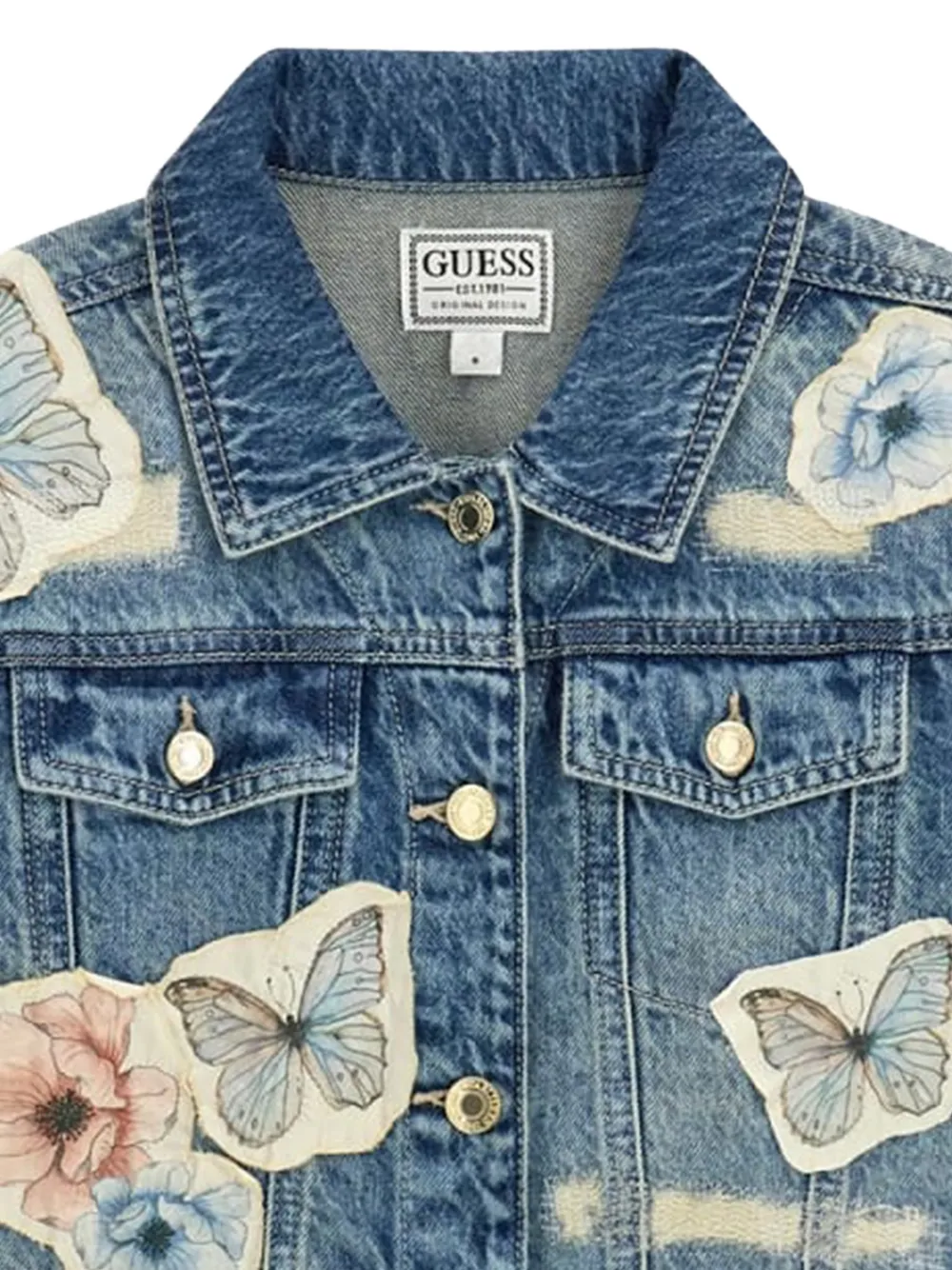 guess kids Spijkerjack met vlinderapplicatie Blauw