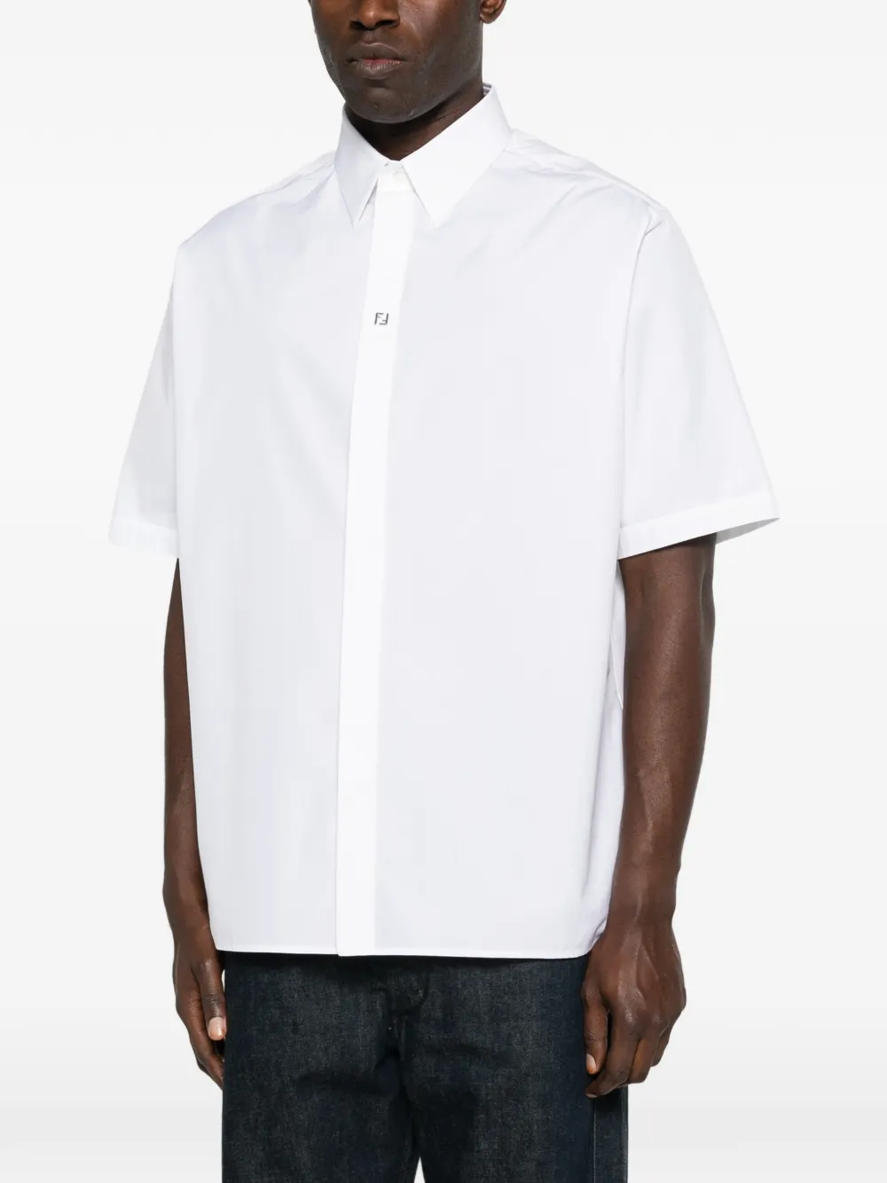 FENDI Overhemd met logoplakkaat en korte mouwen Wit