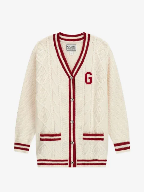 guess kids cable-knit striped cardigan