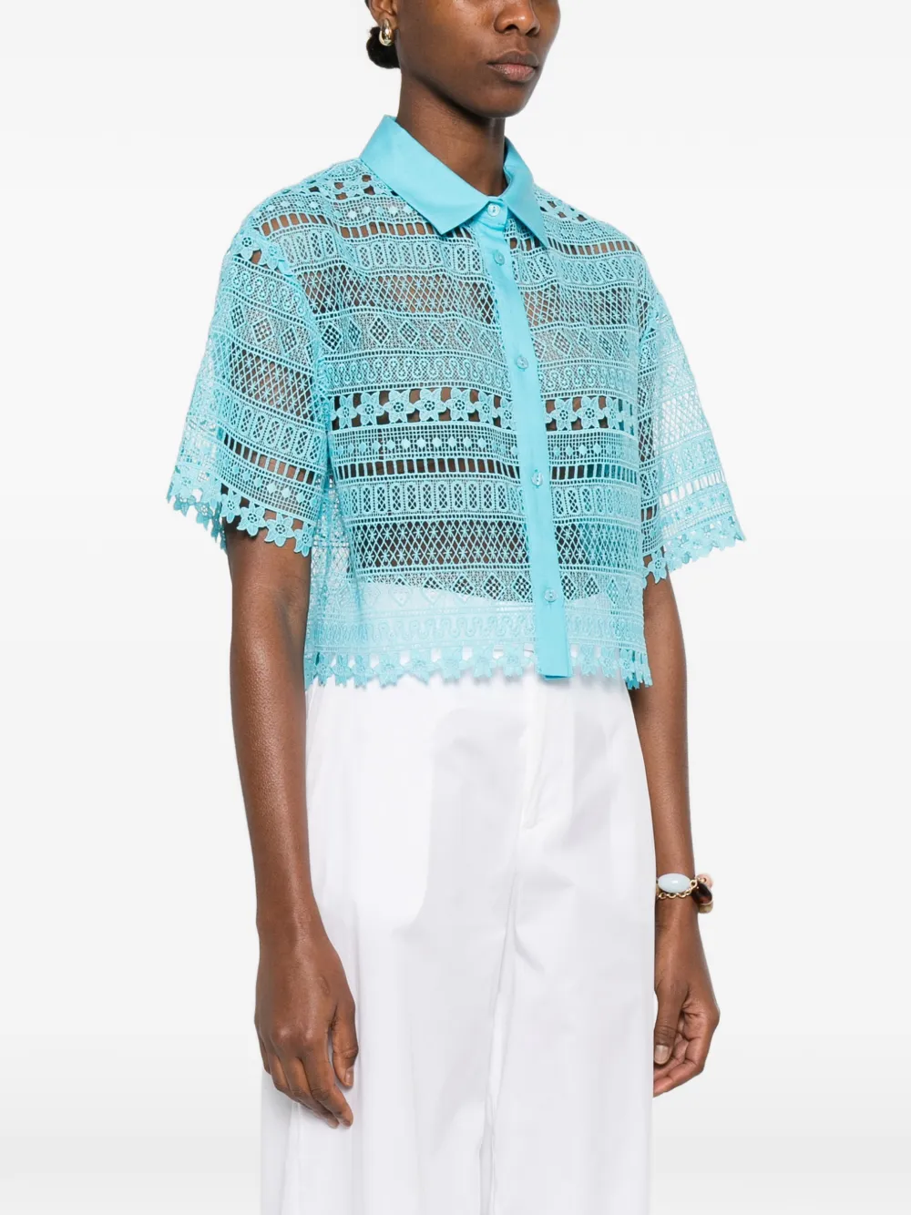  Ermanno Firenze Lace Cropped Shirt - Blue 