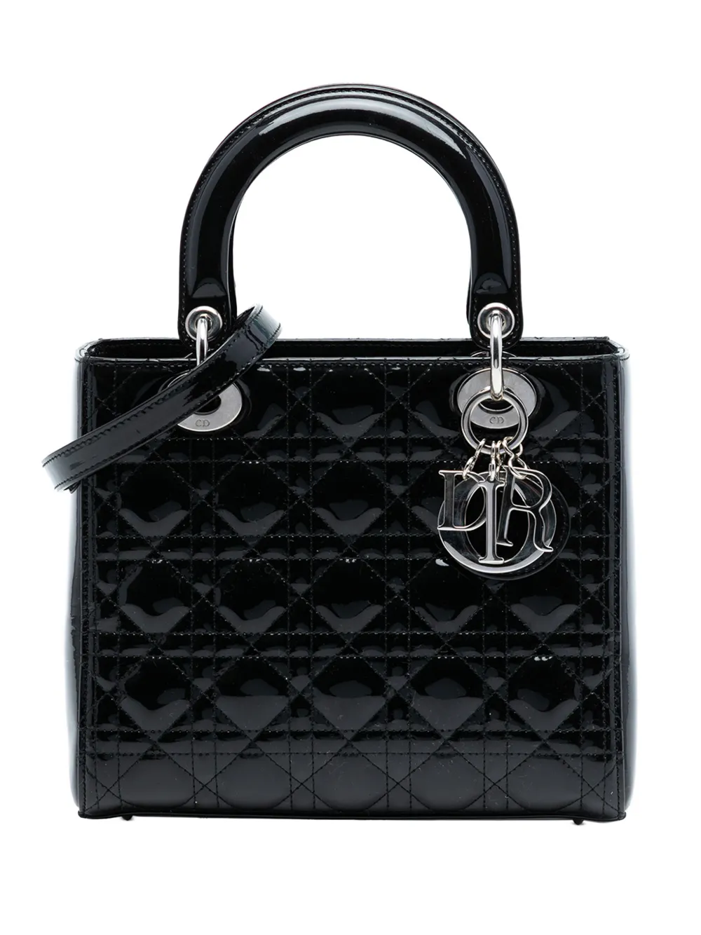 Christian Dior Pre-Owned Borsa a tracolla Lady Dior media con motivo Cannage e finitura lucida 2012 - Nero