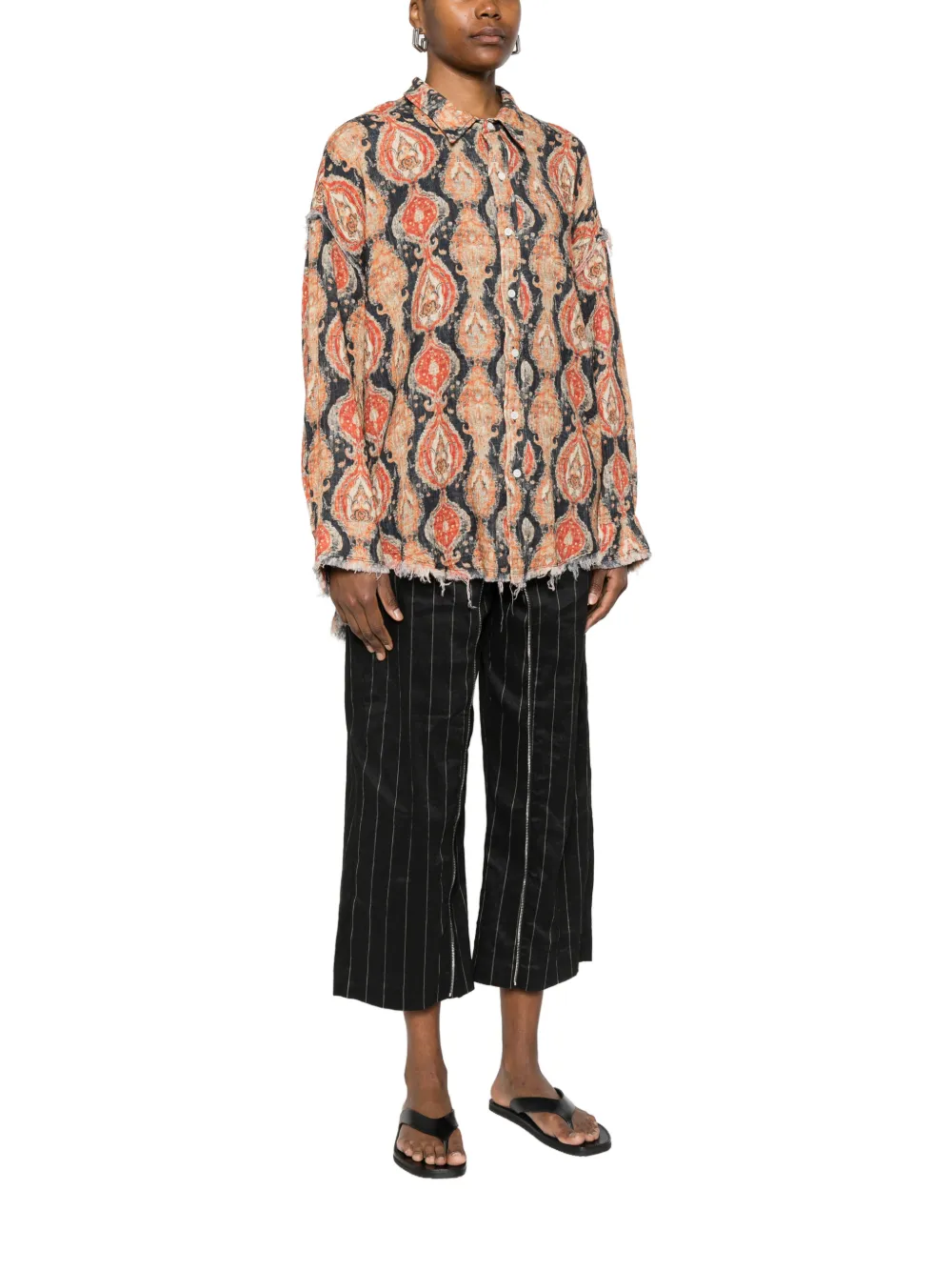  R13 Shredded Seam Patterned Shirt - Black 