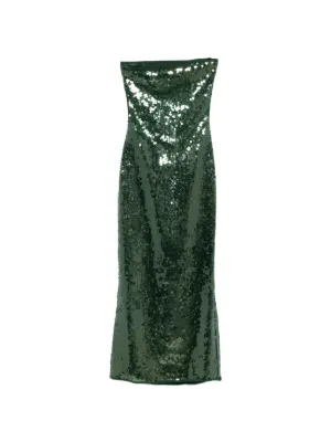 slim fit dress slacks HACCHIC Couture Green Sequin Strapless Dress