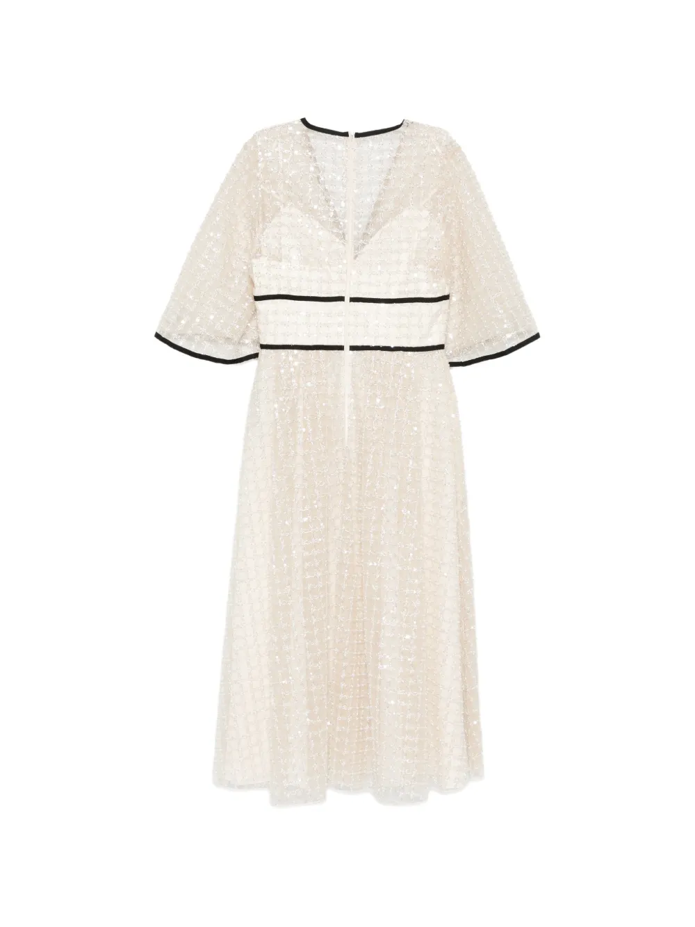 Elie Saab Jurk met verfraaiing en V-hals Beige