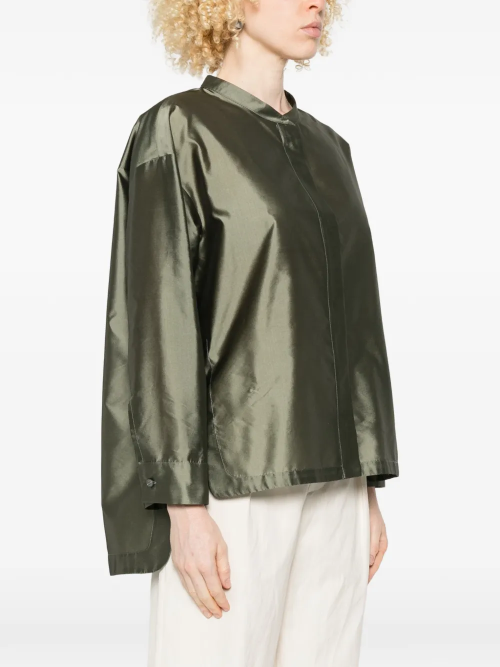 'S Max Mara Blouse met verborgen sluiting en bandkraag Groen