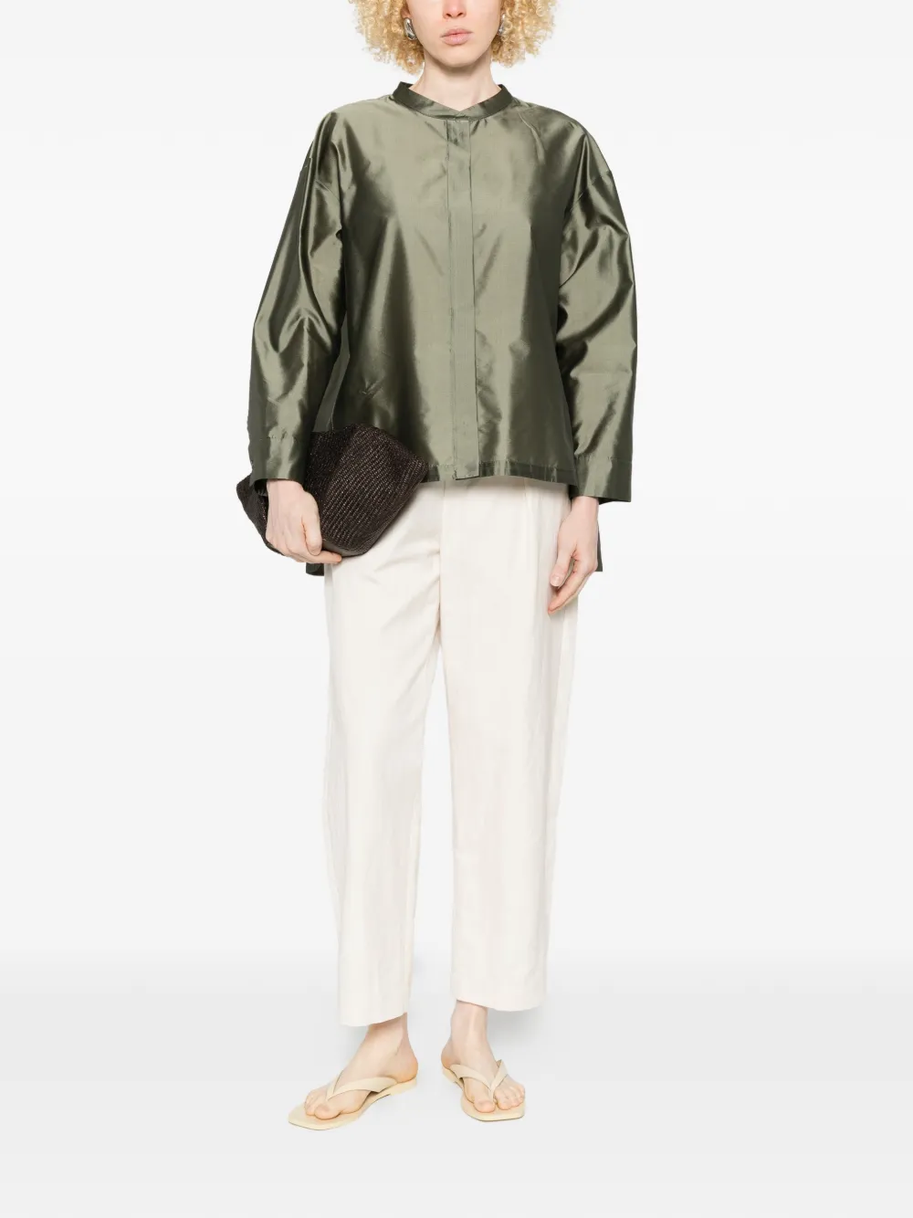 'S Max Mara Blouse met verborgen sluiting en bandkraag Groen