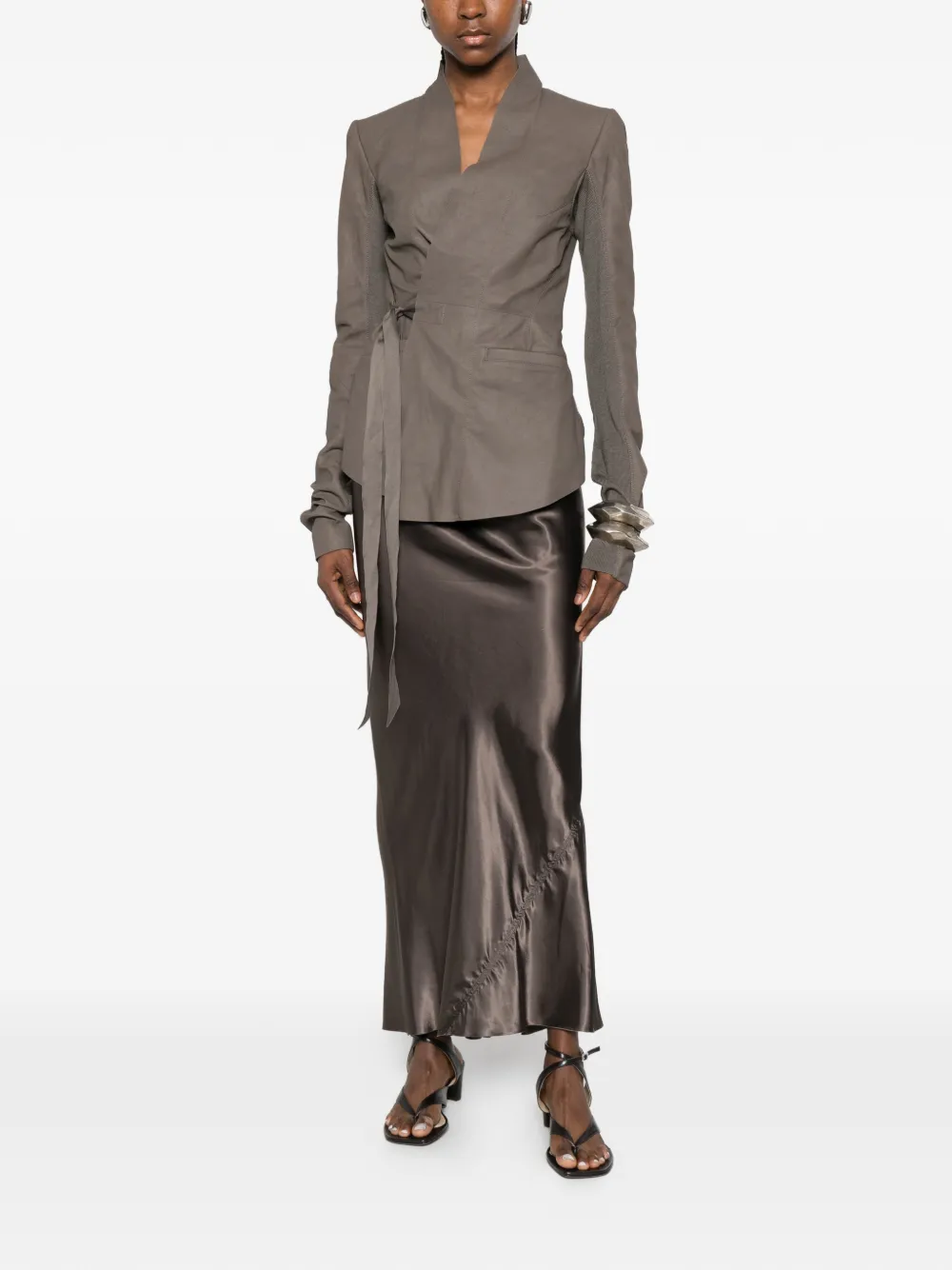  Rick Owens Tie Belt Jacket - Grey 