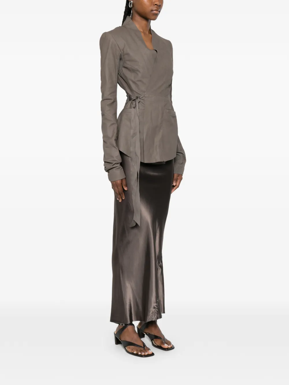  Rick Owens Tie Belt Jacket - Grey 