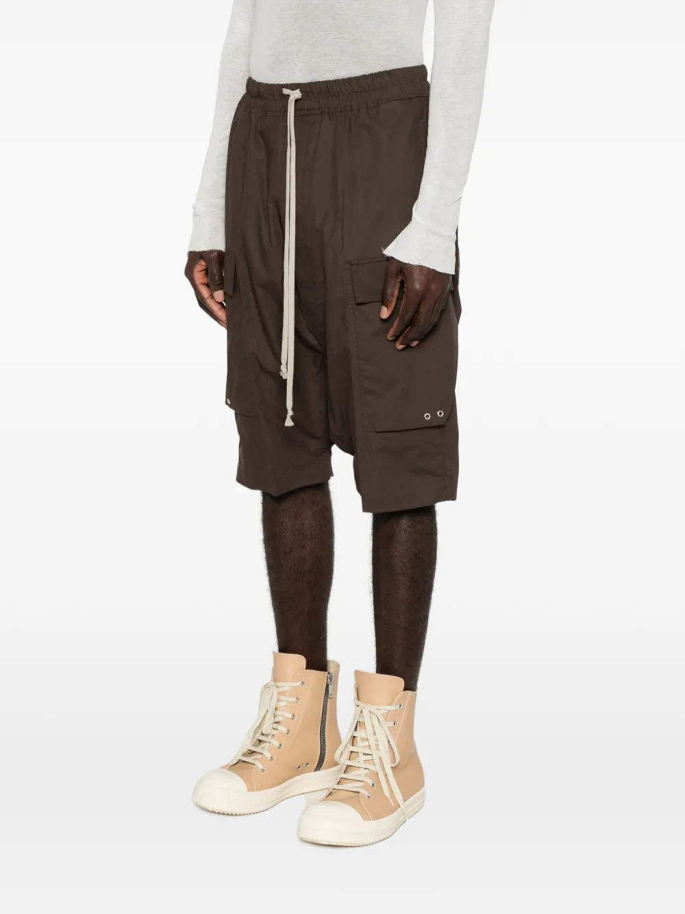  Rick Owens Cargo Pods Drawstring Shorts - Brown 