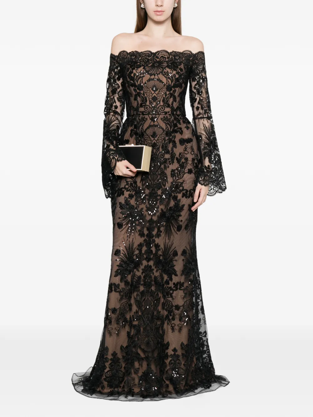  Elie Saab Robe Longue évasée à Détails En Dentelle - Noir 