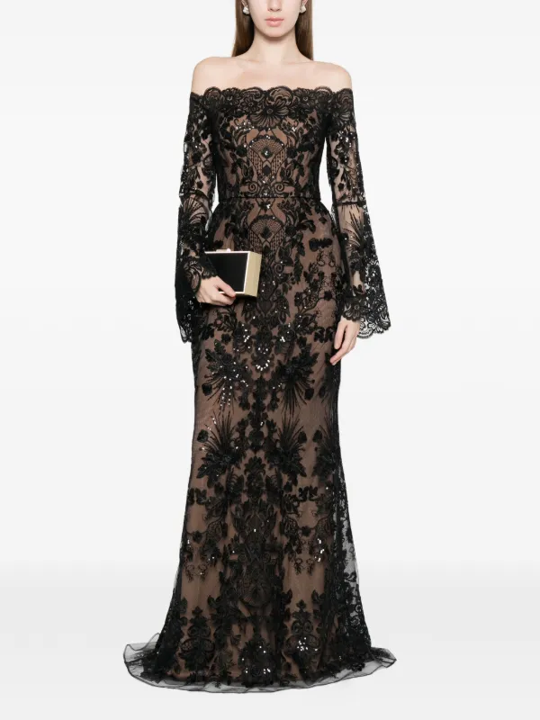 chinese dress ladies ELIE SAAB Spring Summer 2025 EMBROIDERY LACE DRESS in Black