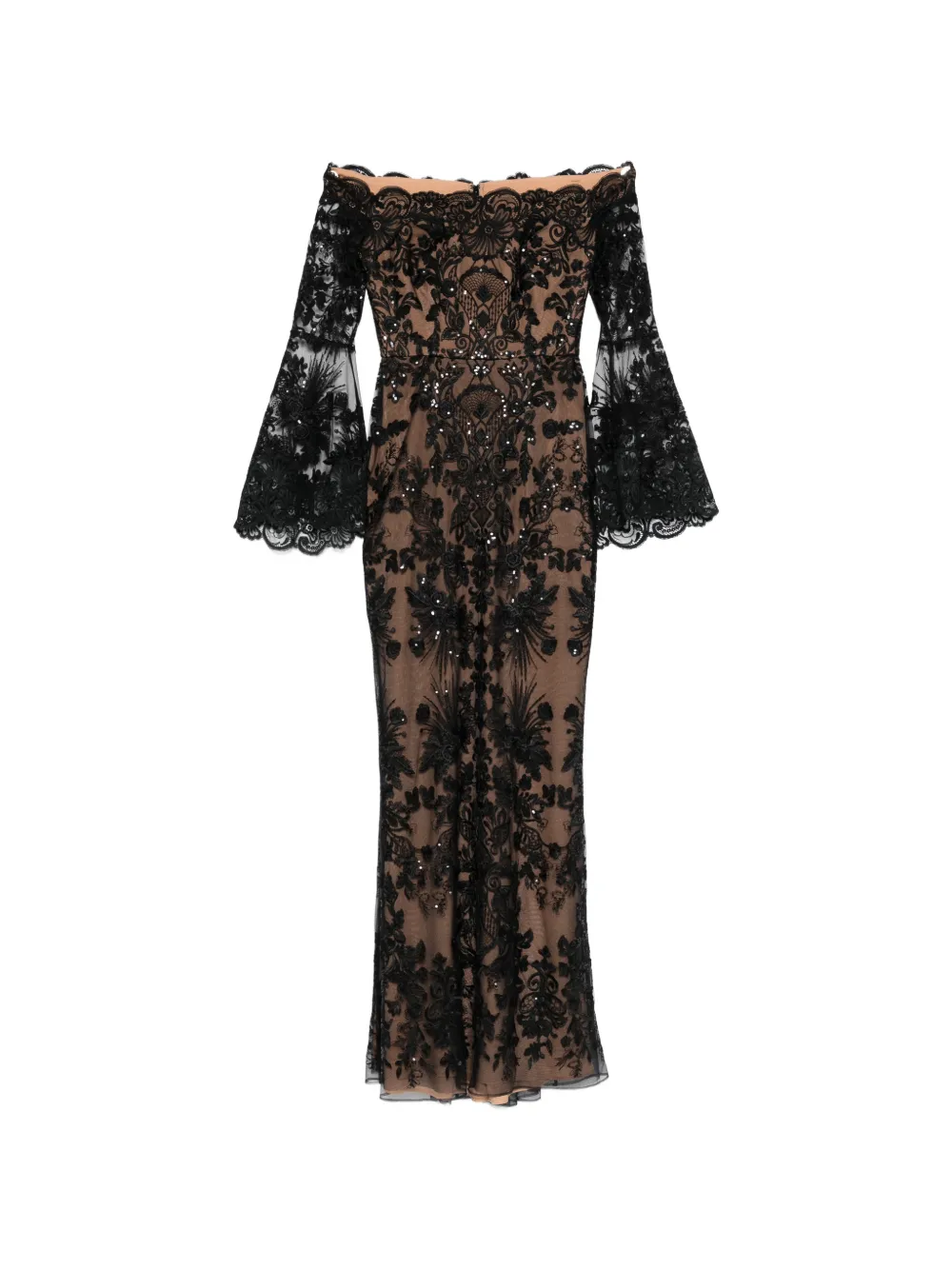 Elie Saab Lace-detail Flared Maxi Dress In Brown