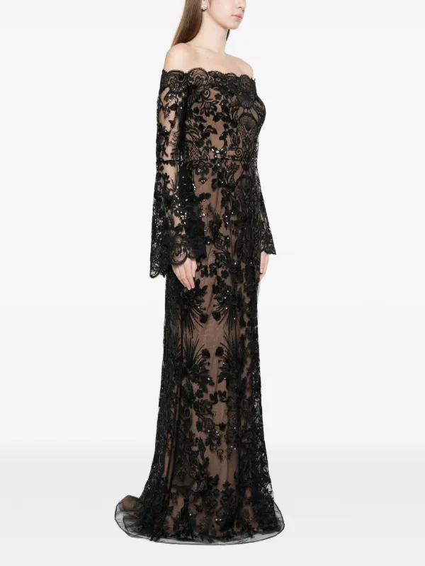 Elie Saab lace-detail Flared Maxi Dress | Black | FARFETCH Elie Saab lace-detail Flared Maxi Dress | Black | FARFETCH