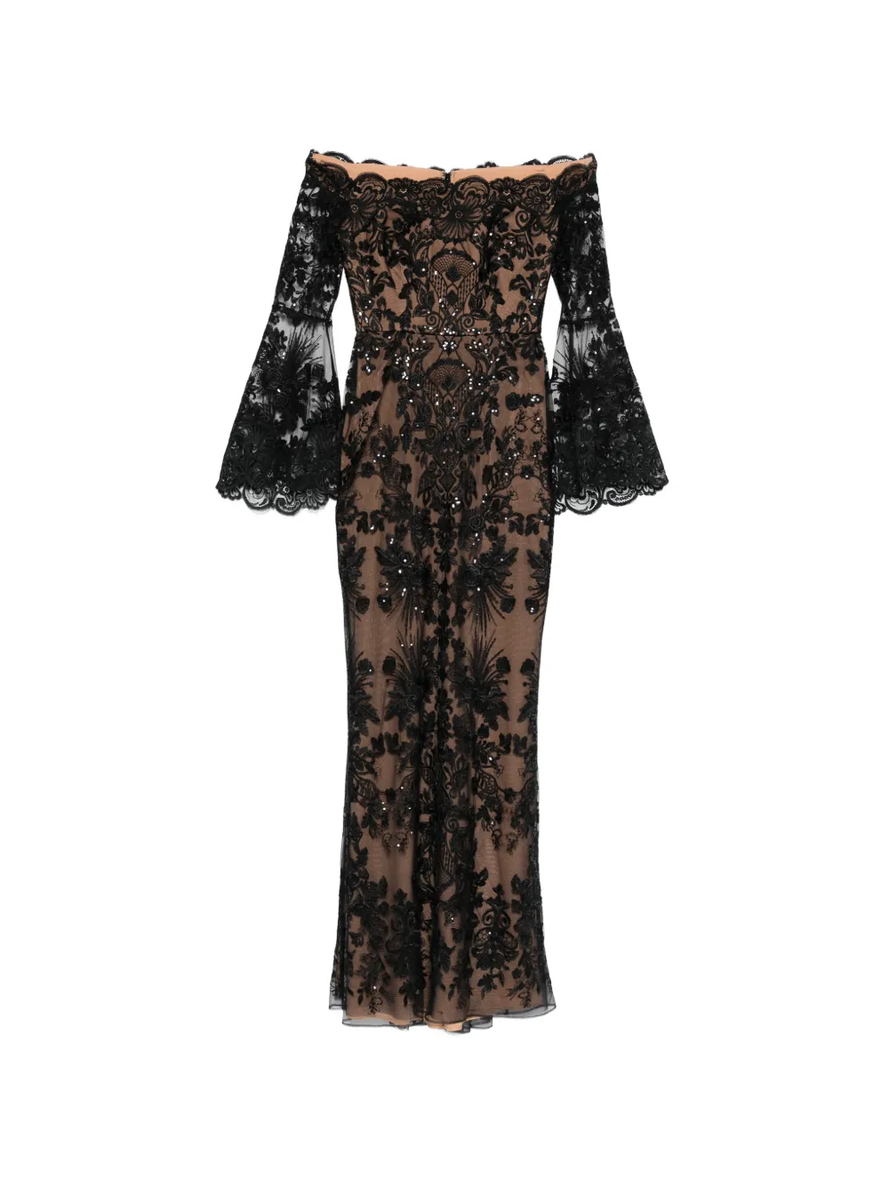 Elie Saab - Flared maxi-jurk met kanten detail - dames - zijde/rayon/nylon/zijde
