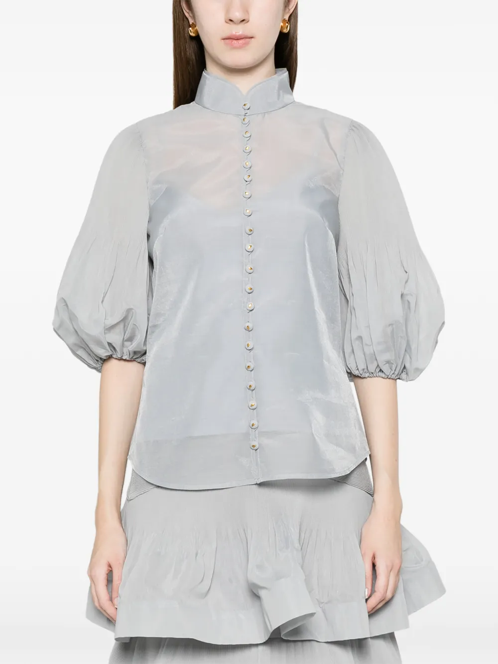  Zimmermann Button Bishop-sleeved Blouse - Blue 
