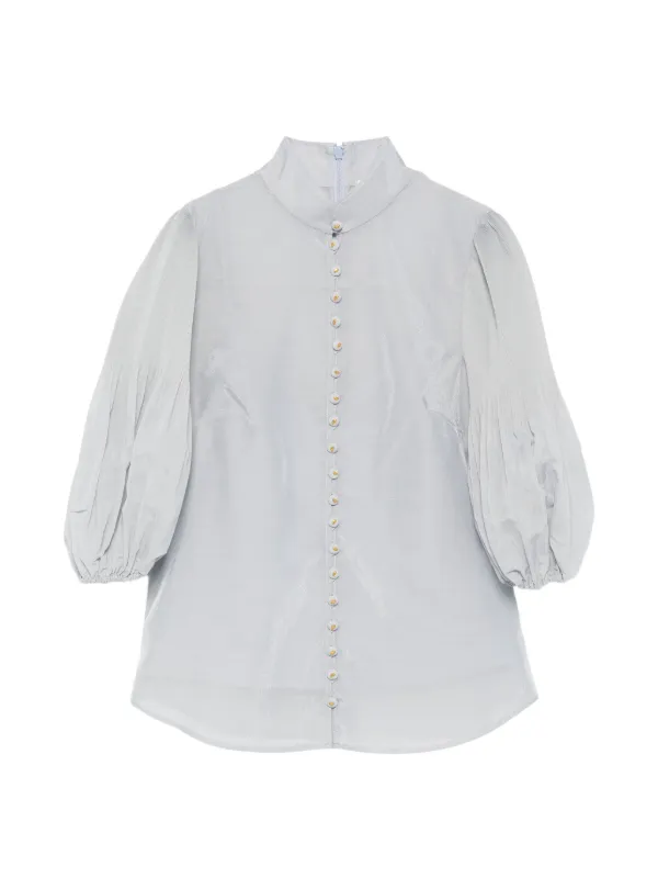 Zimmermann Button Bishop-sleeved Blouse in Blue