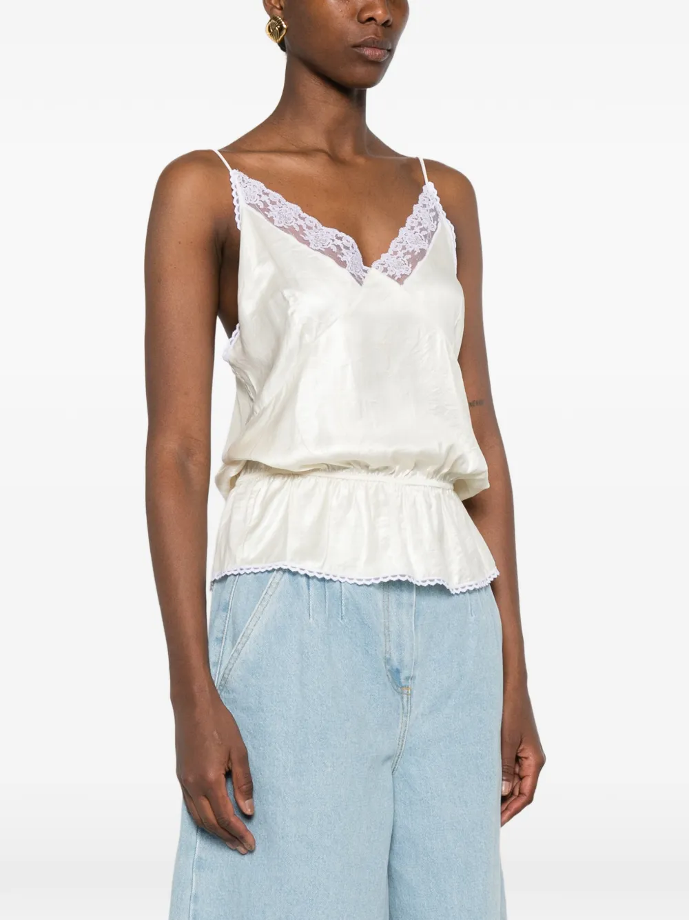  Magda Butrym Lace Ruffled Top - Neutrals 