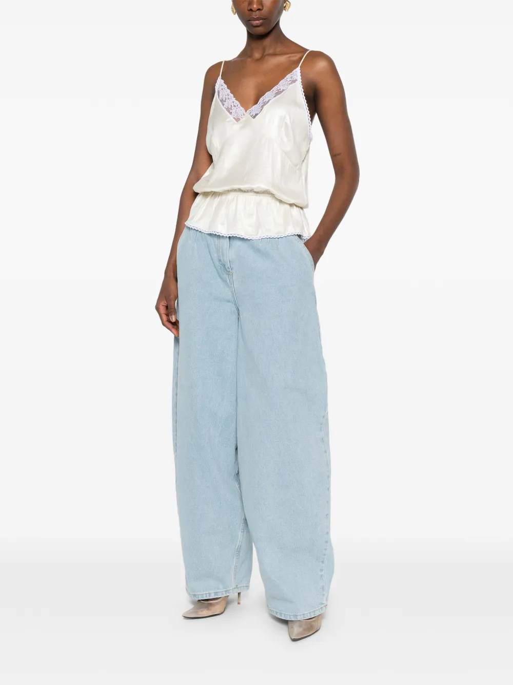  Magda Butrym Lace Ruffled Top - Neutrals 