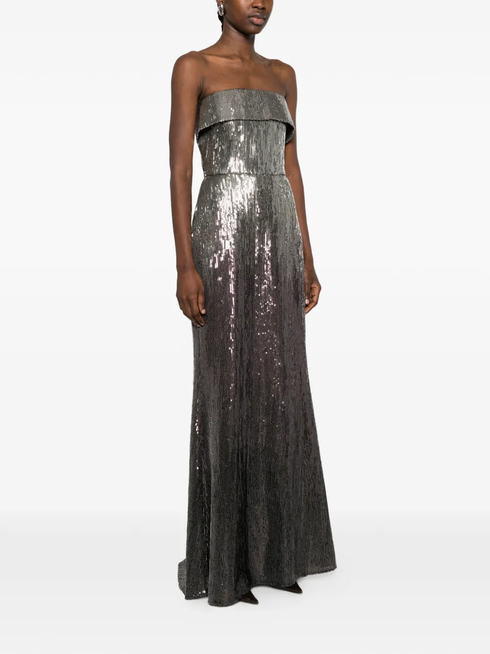 Elie Saab Strapless maxi-jurk met pailletten Zilver