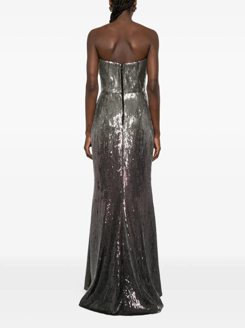 Elie Saab Strapless maxi-jurk met pailletten Zilver