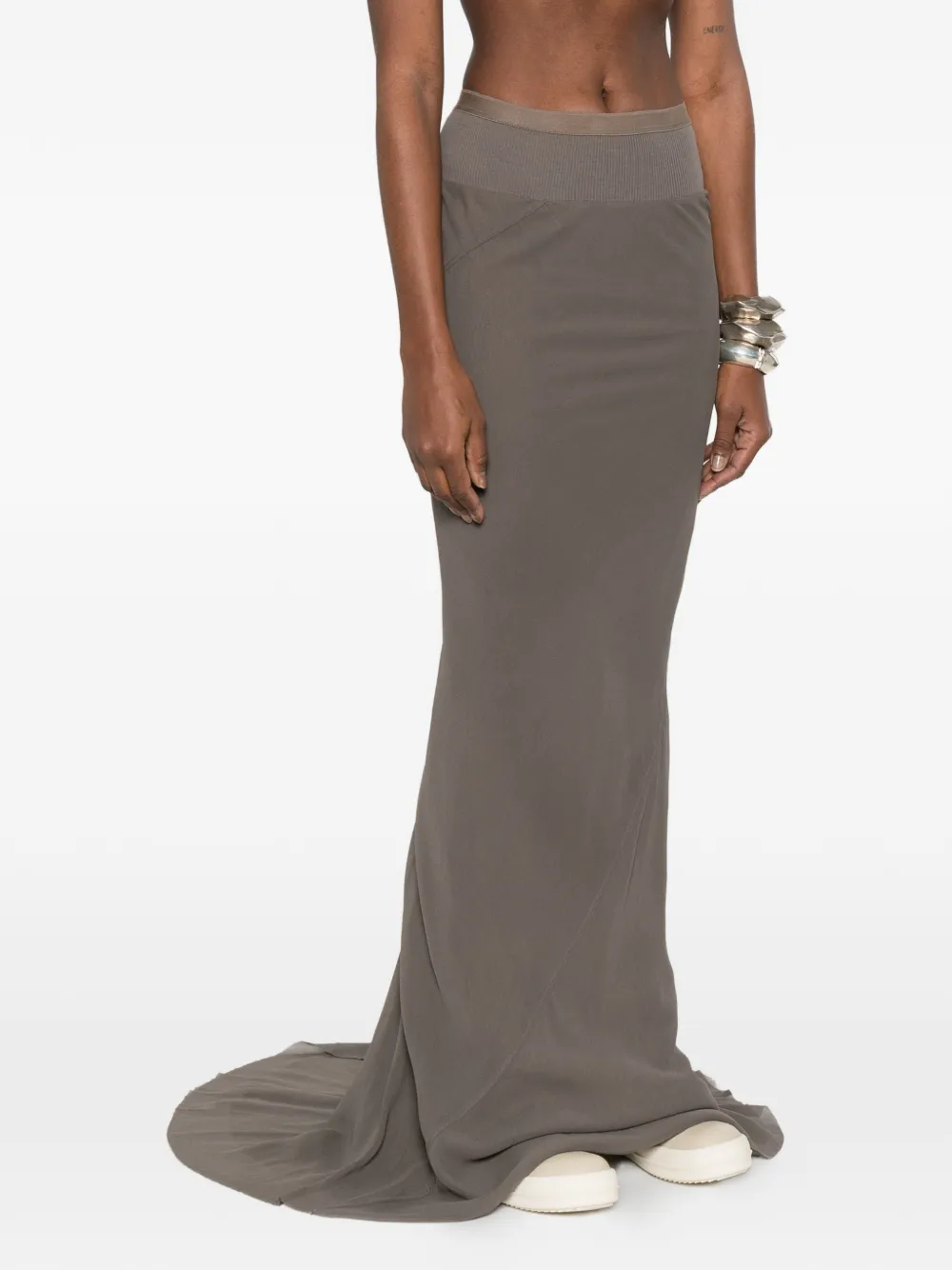  Rick Owens Ribbed Trim Maxi Skirt - Grey 