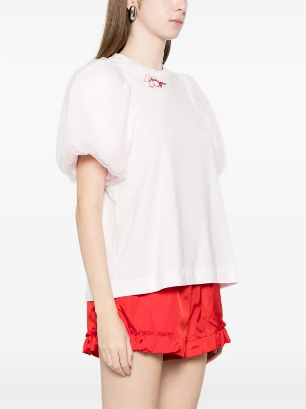 Simone Rocha puff-sleeve Flower T-shirt | Pink | FARFETCH